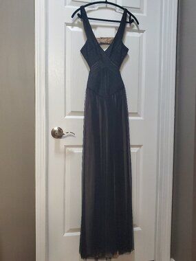 BCBGMaxAzria Black Tulle Cut Out Gown | 4